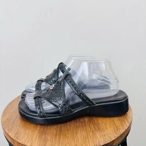 Classic Elements Black Leather Floral Slide On Sandals Women’s Size 7